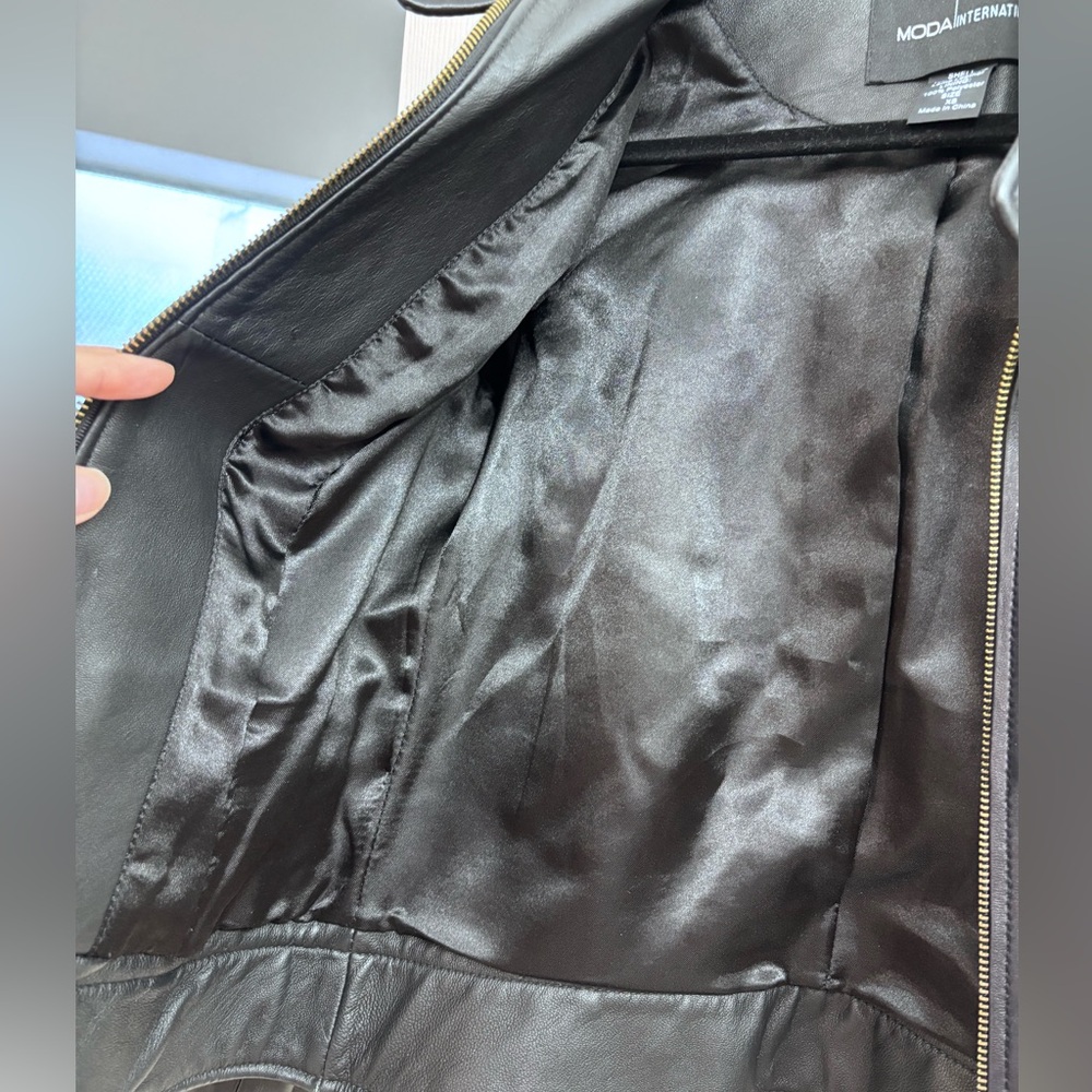 MODA International Genuine Leather Jacket Y2K Fitted Moto‎ in Black - SIZE XS - Picture 8 of 16